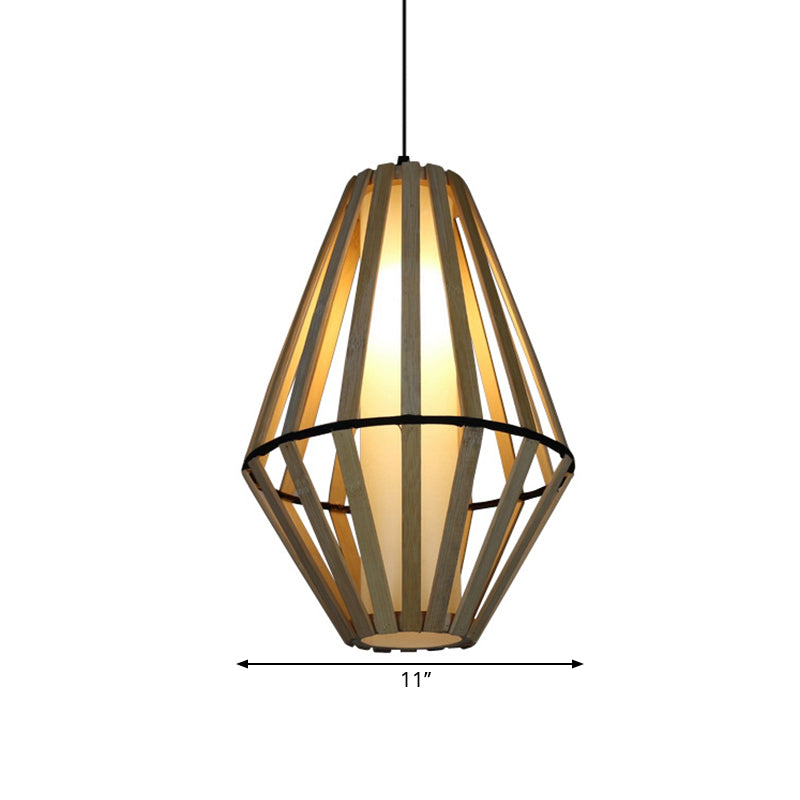 Bamboo Cone Lantern Ceiling Lamp Asian Style 1 Bulb Wood Suspension Pendant Light, 11"/14" Width
