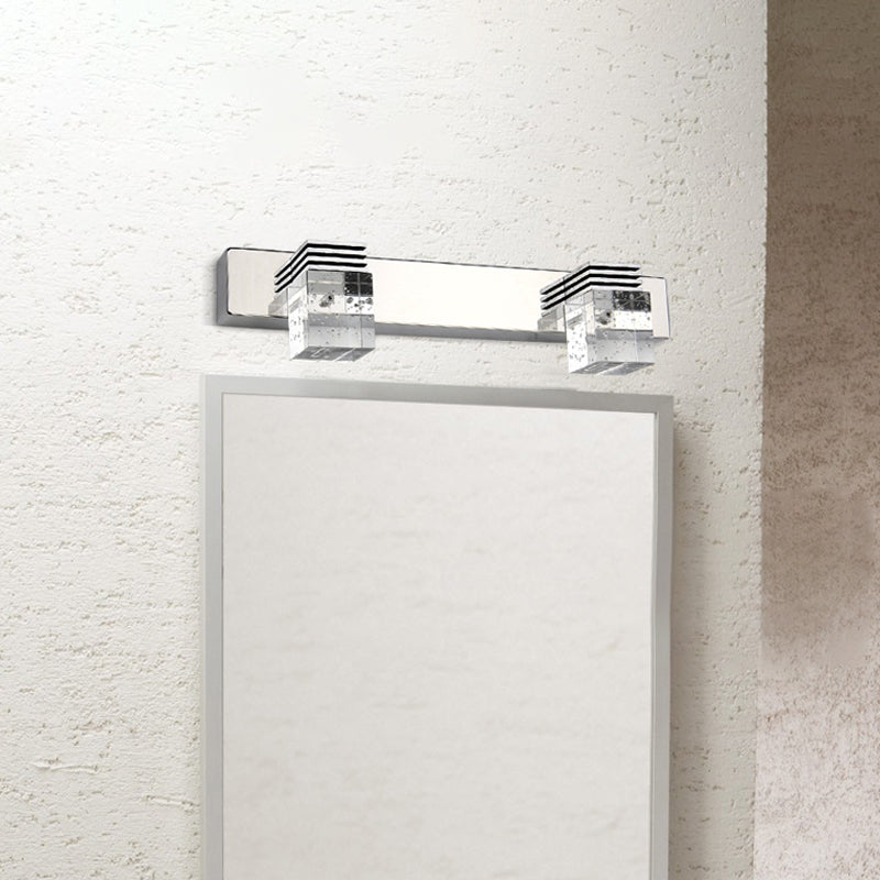 Cubic Bathroom Vanity Light Fixture Clear Crystal 2/3 Bulbs Modernism Wall Lighting in Chrome, Warm/White Light