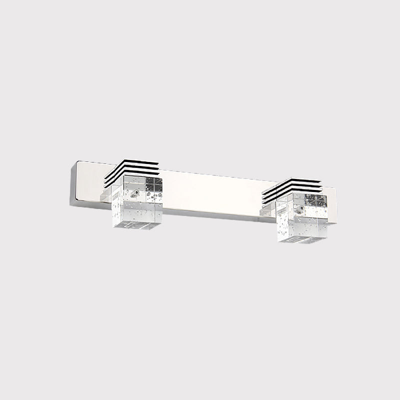 Cubic Bathroom Vanity Light Fixture Clear Crystal 2/3 Bulbs Modernism Wall Lighting in Chrome, Warm/White Light