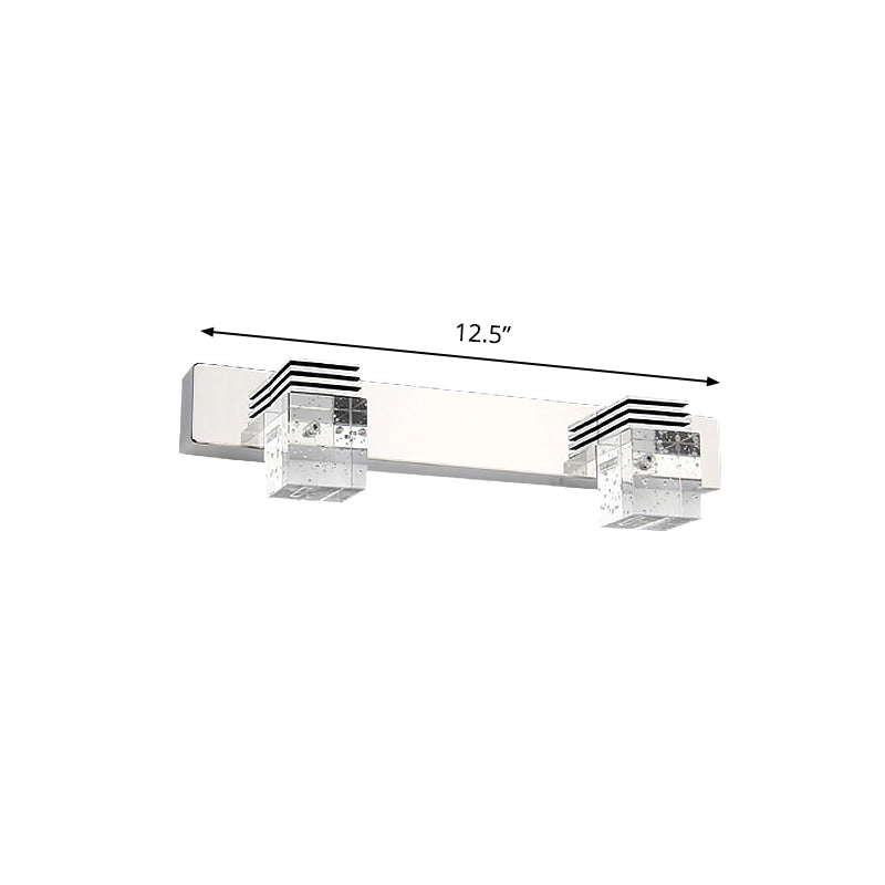Cubic Bathroom Vanity Light Fixture Clear Crystal 2/3 Bulbs Modernism Wall Lighting in Chrome, Warm/White Light