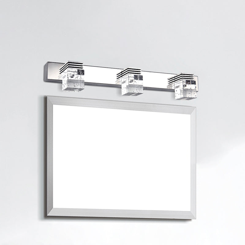 Cubic Bathroom Vanity Light Fixture Clear Crystal 2/3 Bulbs Modernism Wall Lighting in Chrome, Warm/White Light