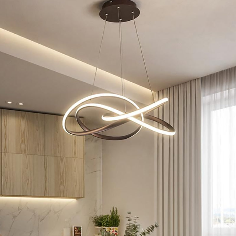 Twisting Round Kitchen Chandelier Lamp Metallic LED Modern Pendant Lamp Fixture in Gold/Coffee, Warm/White Light