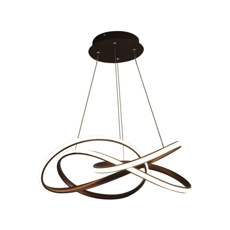 Twisting Round Kitchen Chandelier Lamp Metallic LED Modern Pendant Lamp Fixture in Gold/Coffee, Warm/White Light