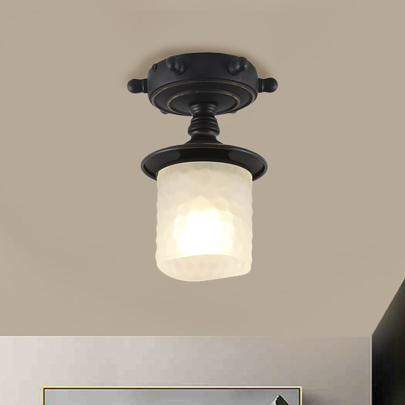 Black/Blue Column/Flared Ceiling Flush Mediterranean 1-Bulb Opaque Glass Semi Flush Mount Light, 6"/13" Width