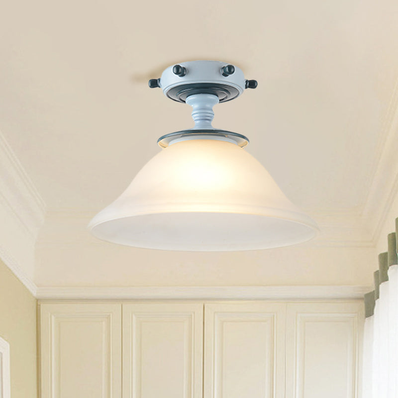 Black/Blue Column/Flared Ceiling Flush Mediterranean 1-Bulb Opaque Glass Semi Flush Mount Light, 6"/13" Width