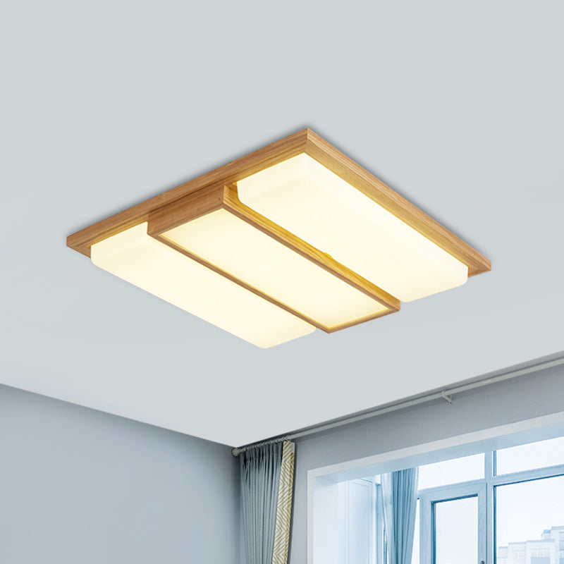 Square/Rectangle Wood Flush Lamp Simplicity 26"/35.5" Long LED Beige Ceiling Mounted Fixture in Warm/White Light