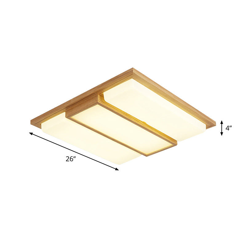 Square/Rectangle Wood Flush Lamp Simplicity 26"/35.5" Long LED Beige Ceiling Mounted Fixture in Warm/White Light