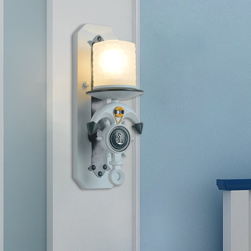 1/2-Head Doorway Wall Lighting Ideas Modern Blue Wall Light with Cylindrical Dimpled Glass Shade