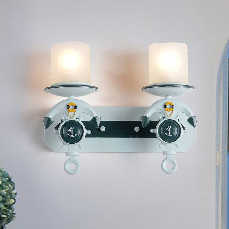 1/2-Head Doorway Wall Lighting Ideas Modern Blue Wall Light with Cylindrical Dimpled Glass Shade