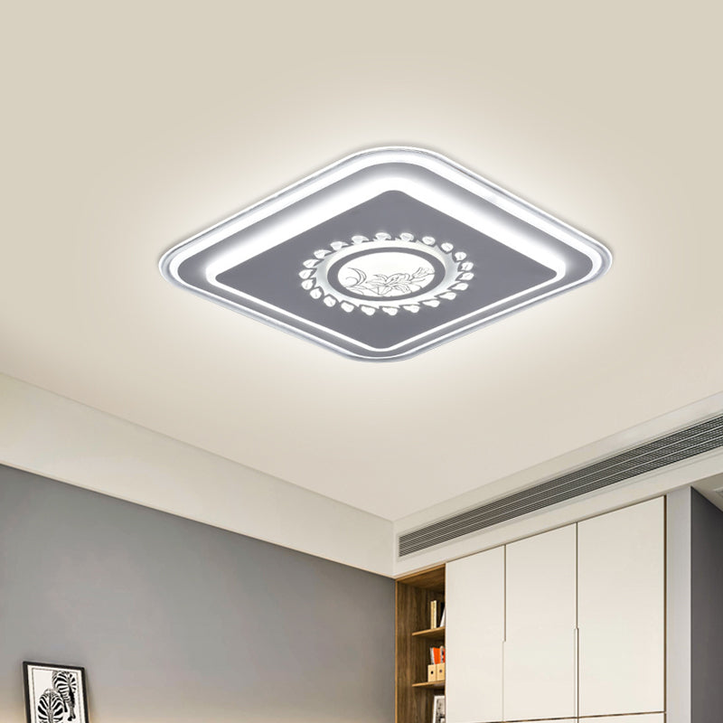 Square Acrylic Flush Mount Light Minimalism LED White Close to Ceiling Lighting with Floral/Plum Blossom/Deer Pattern