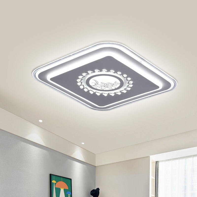 Square Acrylic Flush Mount Light Minimalism LED White Close to Ceiling Lighting with Floral/Plum Blossom/Deer Pattern