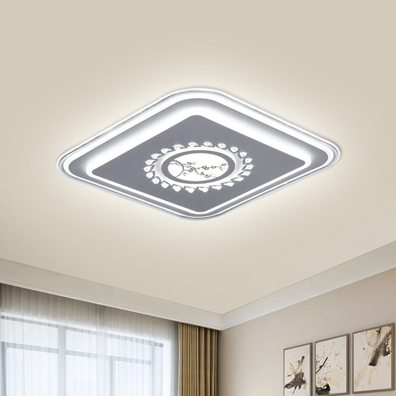 Square Acrylic Flush Mount Light Minimalism LED White Close to Ceiling Lighting with Floral/Plum Blossom/Deer Pattern