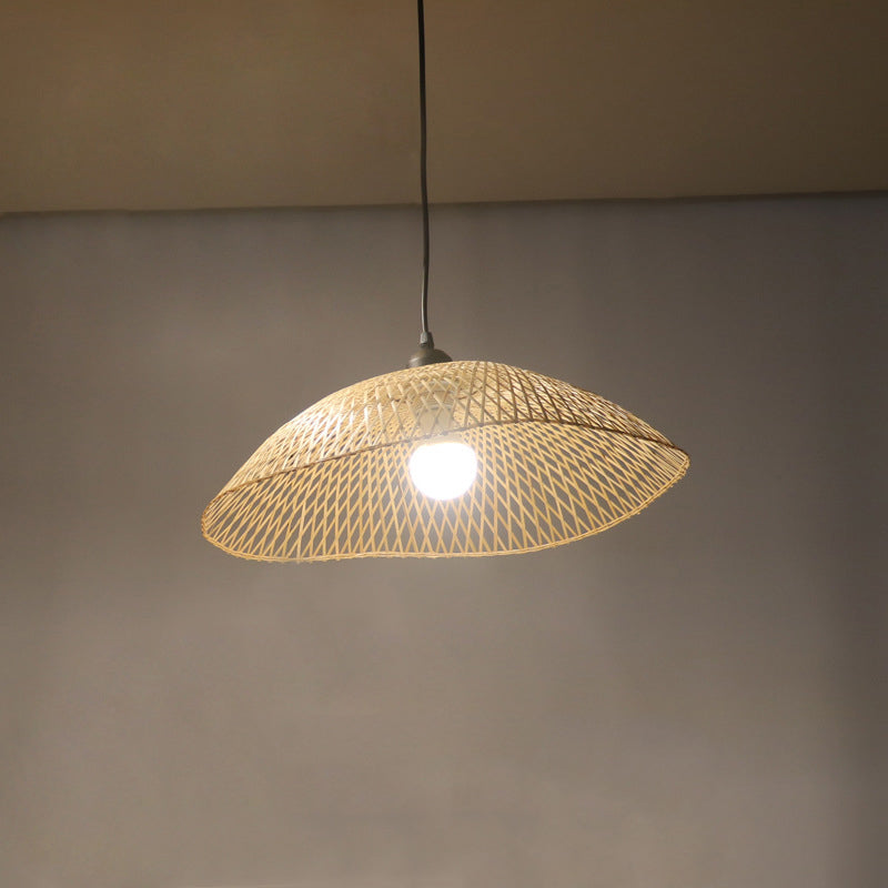 Wellenkante Dome Suspension Lighting Einfacher Bambus-Einzelkopf 14 "/18"/22.5 "breiter beige Decke Anhänger