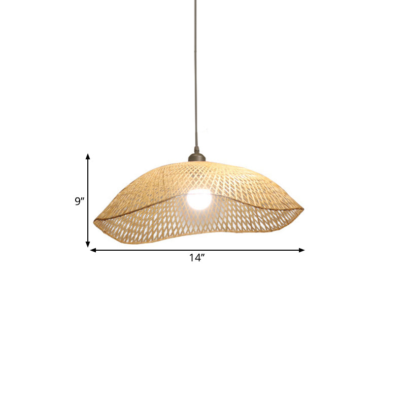 Wavy-Edge Dome Suspension Lighting Simple Bamboo Single Head 14"/18"/22.5" Wide Beige Ceiling Pendant