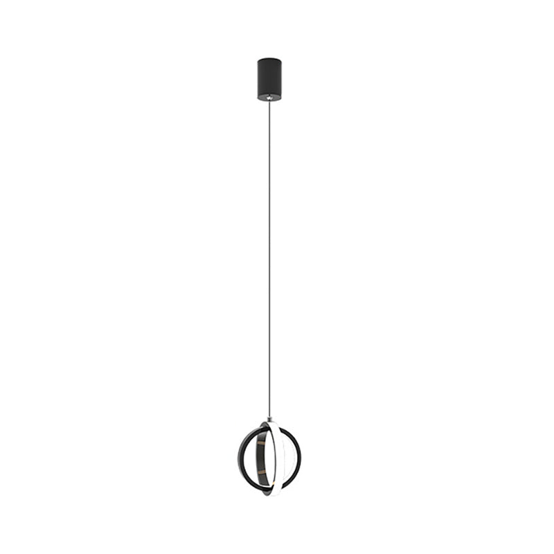 Contemporary LED Suspension Lighting Black/White Crossed Ring Down Mini Pendant with Metallic Shade in Warm/White Light