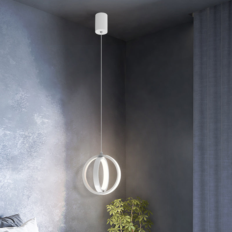 Contemporary LED Suspension Lighting Black/White Crossed Ring Down Mini Pendant with Metallic Shade in Warm/White Light