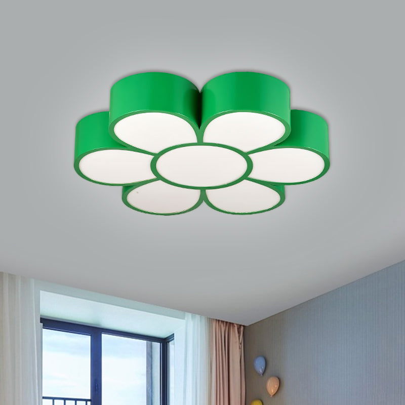 Kids Flower Ceiling Light Fixture Acrylic LED Kindergarten Flush Mount Lighting in Red/Yellow/Green