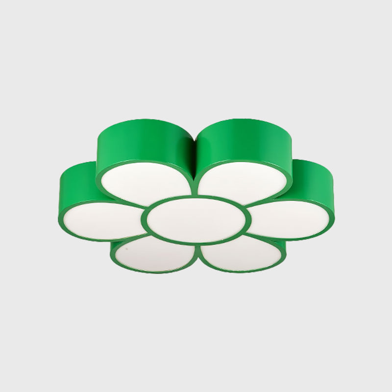 Kids Flower Ceiling Light Fixture Acrylic LED Kindergarten Flush Mount Lighting in Red/Yellow/Green