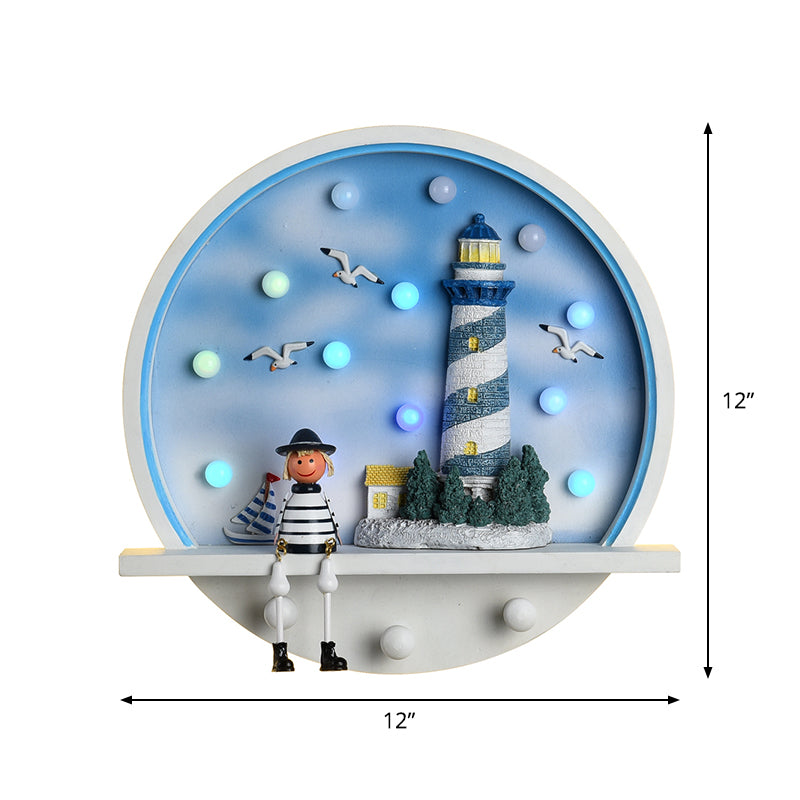 IDEA DE ILUMENTA DE LUN DE MUNDA DE MADERA DE DISCO Estilo de niños Led Blue Wall Light con diseño de personajes de dibujos animados