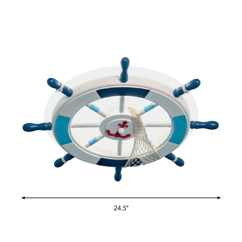 Round Acrylic Ceiling Light Fixture Creative LED Blue Flushmount Lighting with Rudder Design