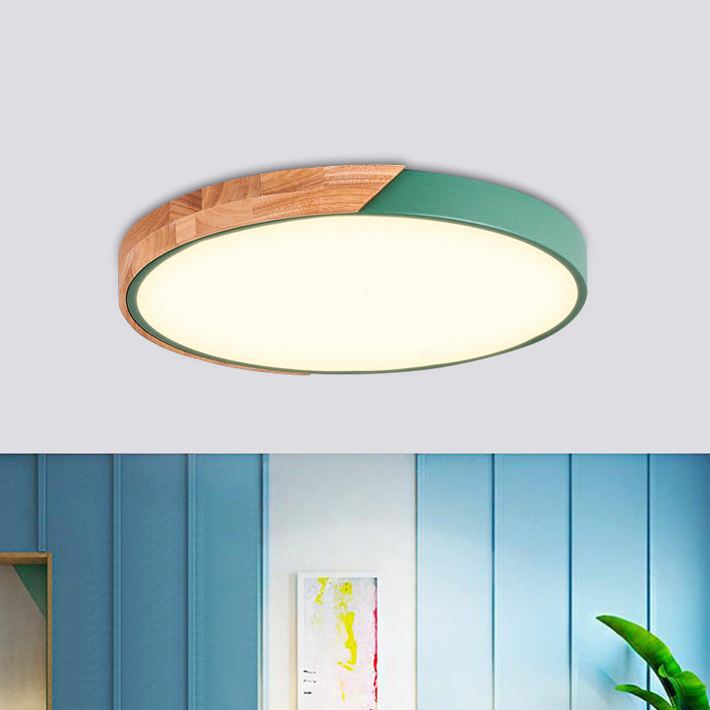 Round Close to Ceiling Lamp Contemporary Metal Pink/Yellow/Green LED Flush Light Fixture, 16"/19.5" Wide