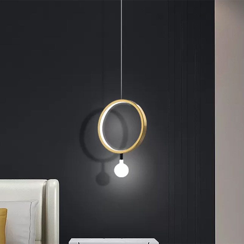 Round/rhombus bedhanger lamp aluminium minimale led hangende lamp in messing met kogelmelkglasschaduw, warm/wit licht