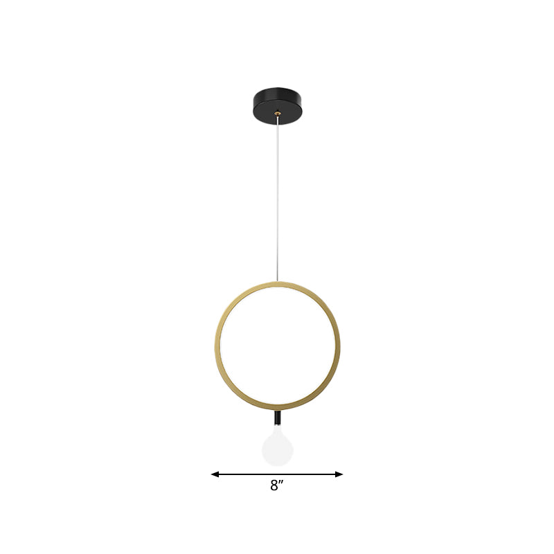 Round/rhombus bedhanger lamp aluminium minimale led hangende lamp in messing met kogelmelkglasschaduw, warm/wit licht