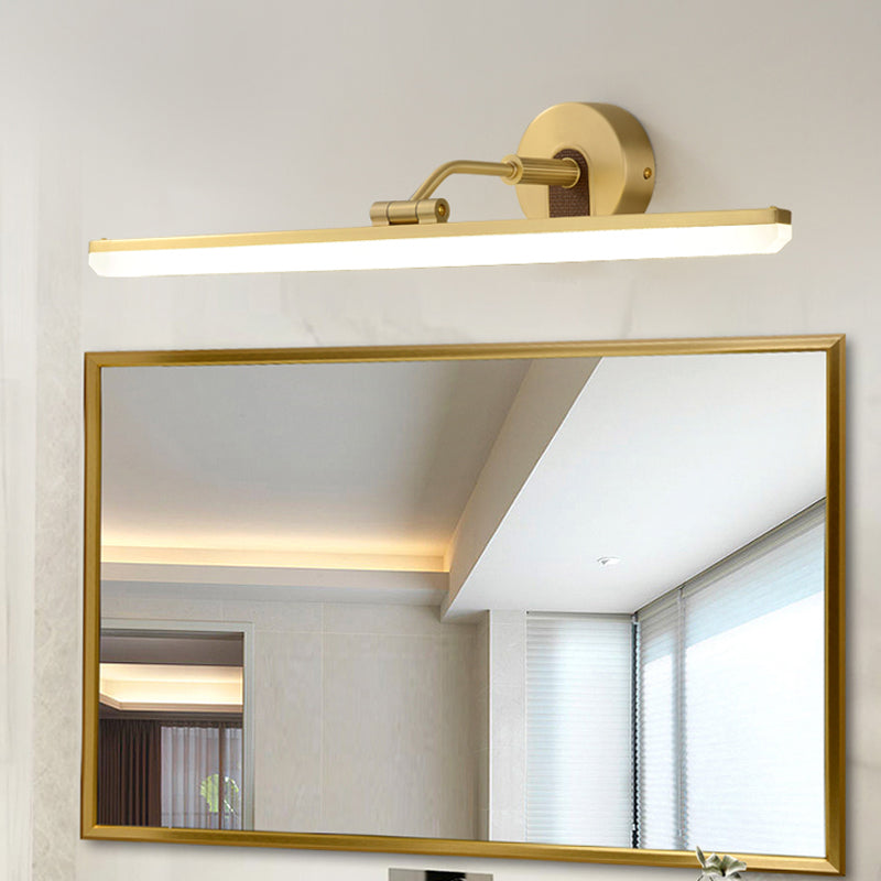Application du mur de salle de bain LED Minimal Gold Adjustable Vanity Lightture avec une teinte acrylique linéaire
