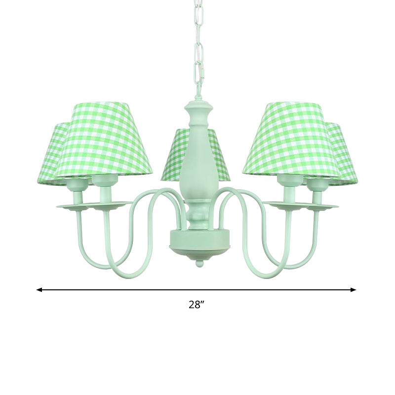 Macaron Loft Plaid Shade Chandelier Metal 4 Lumières Green Hanging Light for Nursing Room