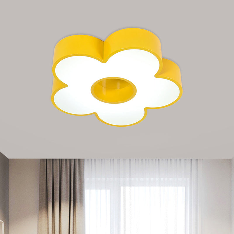 Macaroon Flower Ceiling Mounted Fixture Acrylic Nursery Room LED Flush Lighting in Yellow