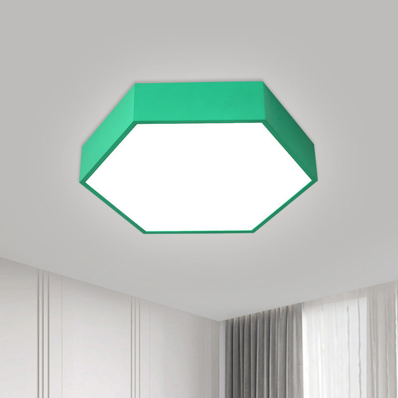 Hexagon LED Flush Ceiling Light Macaroon Acrylic Red/Yellow/Green Flush Mount Lighting for Children Room