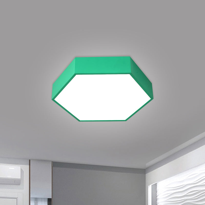Hexagon LED Flush Ceiling Light Macaroon Acrylic Red/Yellow/Green Flush Mount Lighting for Children Room