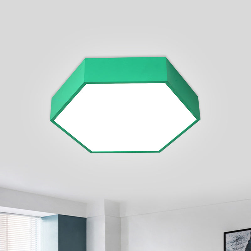 Hexagon LED Flush Ceiling Light Macaroon Acrylic Red/Yellow/Green Flush Mount Lighting for Children Room