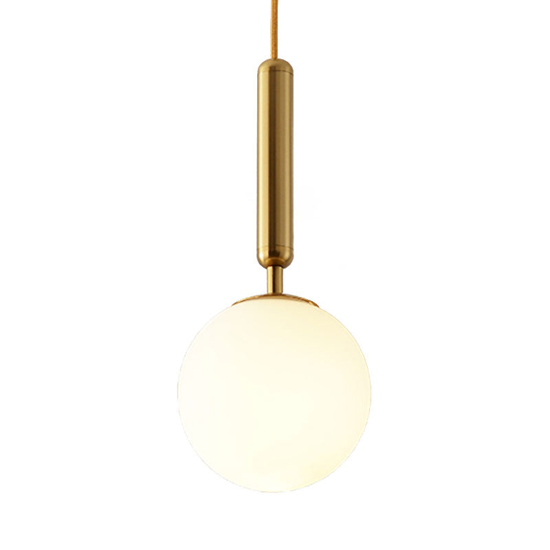 Kugelhaltige weiße Glas Suspension Anhänger Moderne 1 Licht 6 "/8"/10 "breit schwarz/goldener Hangleuchte