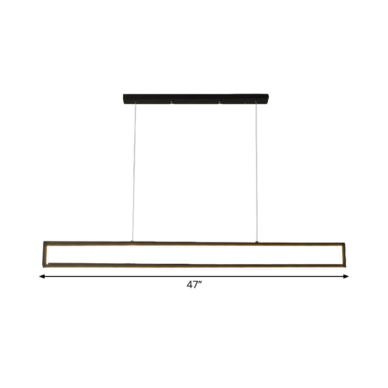 Rectangle Frame Iron Island Lamp Fixture Minimalist LED Black Drop Pendant in Warm/White Light