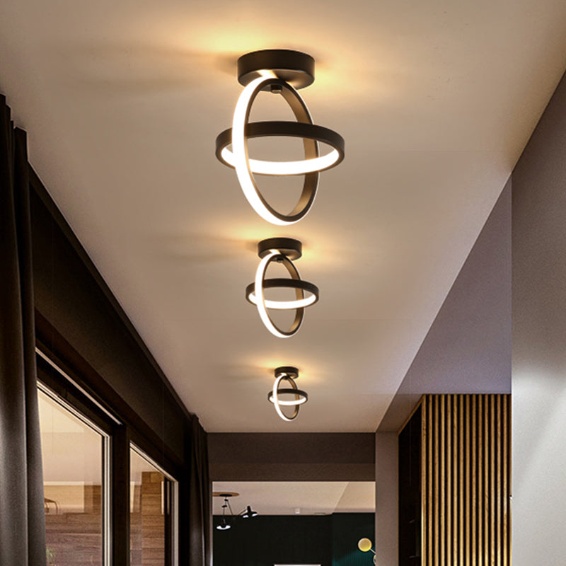 Plafonnier à cercle croisé noir/blanc, luminaire LED simple en métal, lumière chaude/blanche