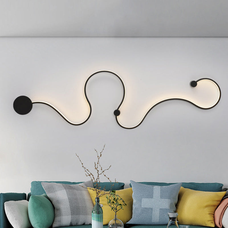 Metal Snake-Like Wall Sconce Lighting Simplicity 25.5"/50" W LED Wall Mount Lamp in Black, Warm/White Light