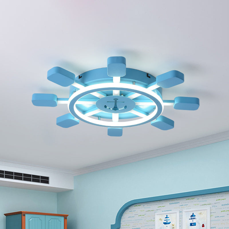 19.5"/23.5" Wide Rudder LED Flushmount Light Kids Acrylic Blue/White Ceiling Mounted Fixture, Warm/White Light