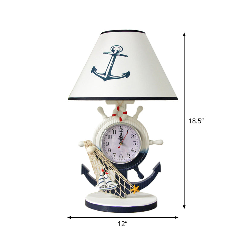 Illuminazione da tavolo con base del timone Lampada da comodino in resina stile bambini con lampadina singola sfumata blu con design a orologio