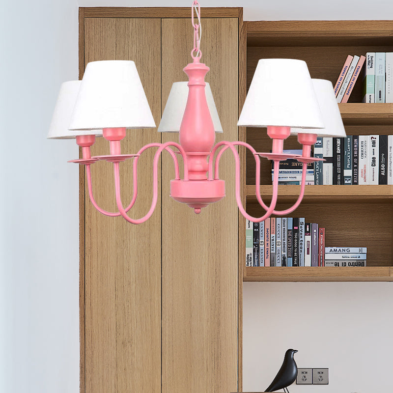 Restaurant de l'hôtel Ambalet d'ombrage conique Metal 6 lumières Nordic Style Pink & White Suspension Lumière