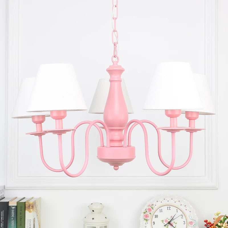 Restaurant de l'hôtel Ambalet d'ombrage conique Metal 6 lumières Nordic Style Pink & White Suspension Lumière