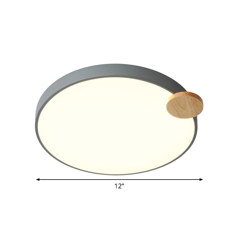 12"/16"/19.5" W Circular Flushmount Nordic Metallic LED Nursery Ceiling Mount Light Fixture in Grey