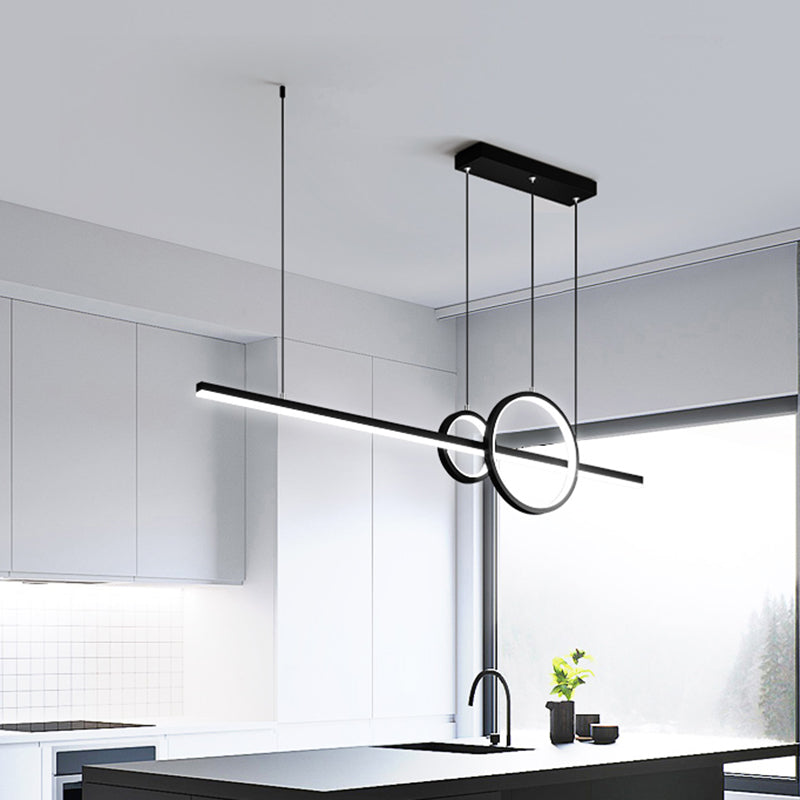 Minimalist Ring and Bar Island Light Metallic LED Kitchen Hanging Pendant Lamp in Black/Gold