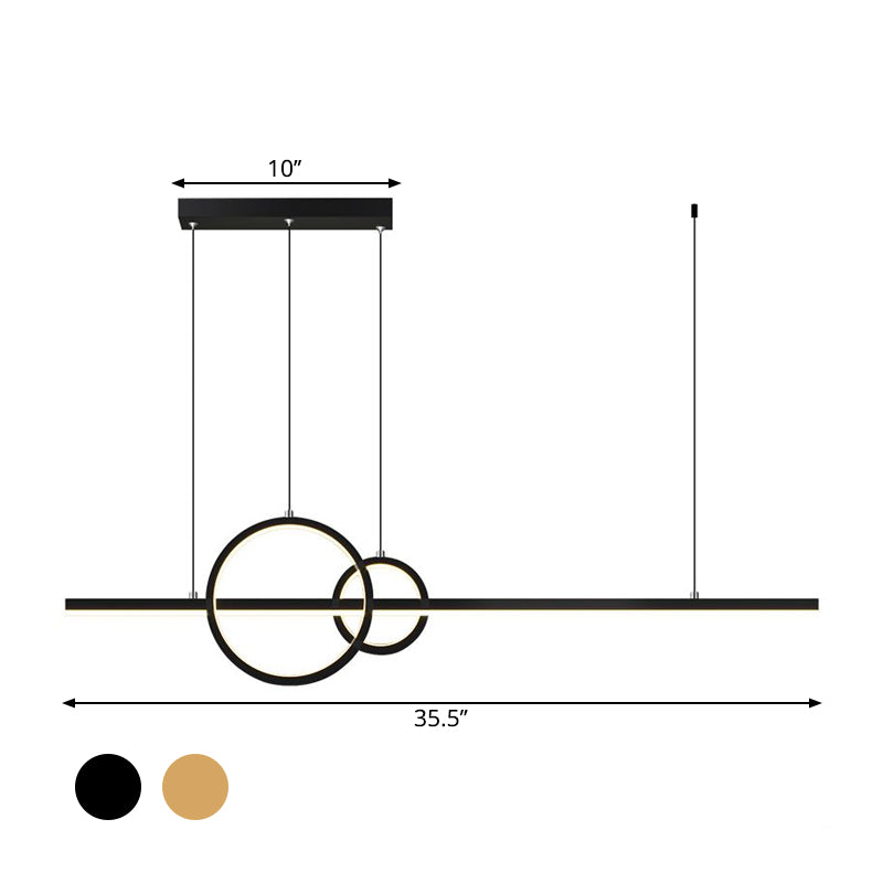 Minimalist Ring and Bar Island Light Metallic LED Kitchen Hanging Pendant Lamp in Black/Gold