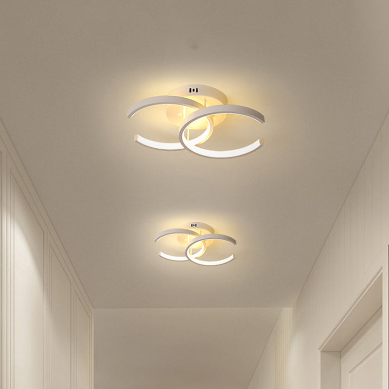 LED Corridor Semi Mount Lighting Modern White Ceiling Flush with Dual C-Shape Metal Shade, Warm/White Light