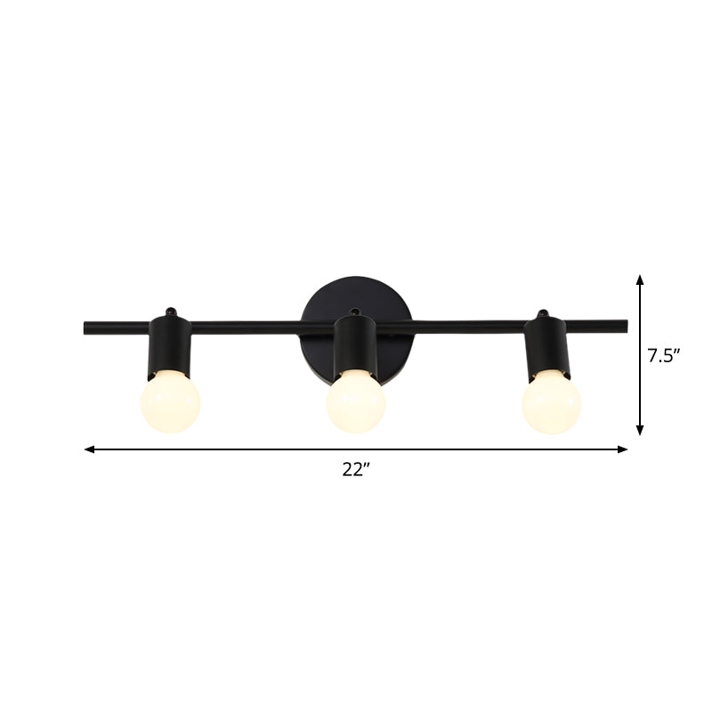 Zwart 3-arm ijdelheid lamp armatuur eigentijdse 3 koppen metalen wandgemonteerde verlichting met kale lamp