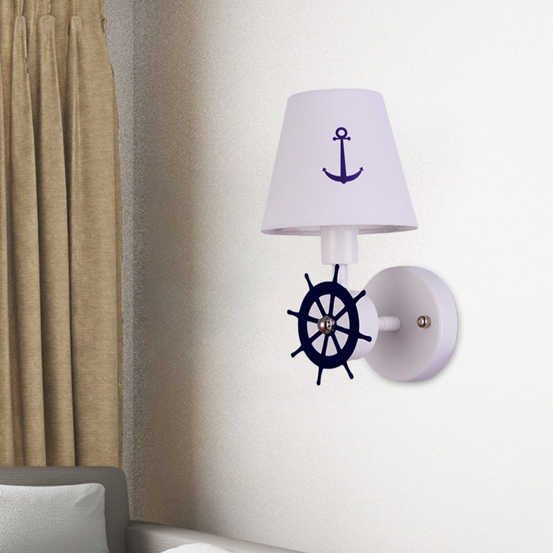 Single Bulb Bedchamber Wall Lighting Kids White Sconce Light with Conical Fabric Shade