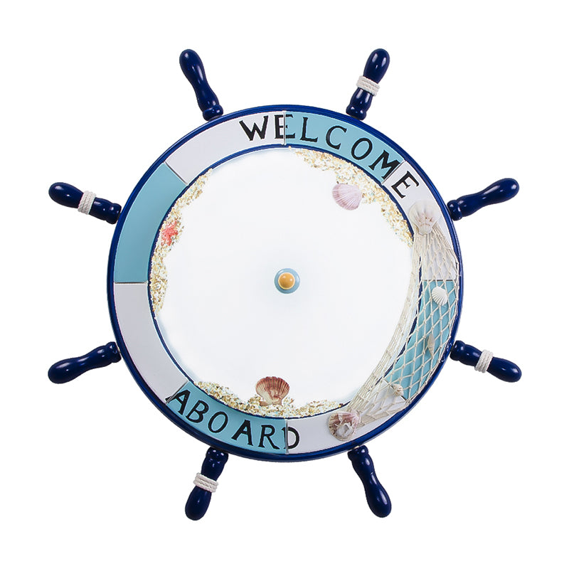 Frosted Glass Dome Flush Mount Lamp Nordic Light/Dark Blue LED Ceiling Lighting with Rudder Design