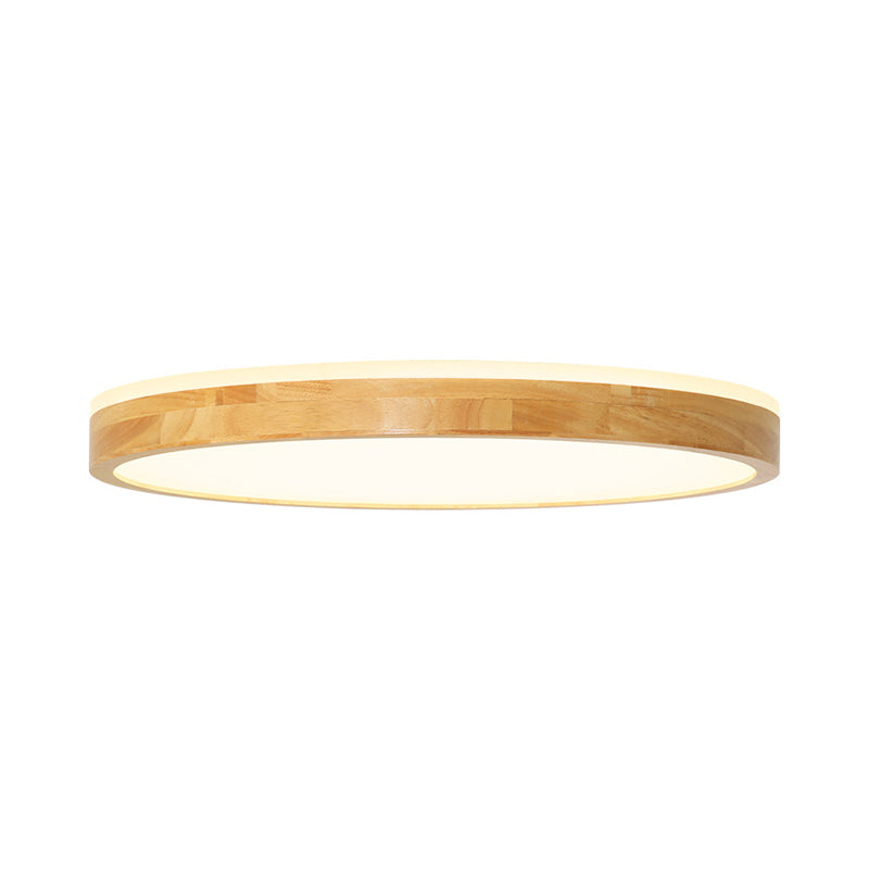 Wood Circular Flush Light Fixture Minimalist 12"/15"/19" Width LED Beige Ceiling Flush Mount
