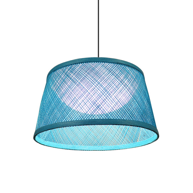 Rope Drum Ceiling Hang Fixture Warehouse 16"/20.5"/24" W 1-Light Drop Lighting Pendant with Inner Dome Acrylic Shade in Blue